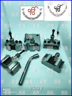 5 Pc T37 Quick Change Tool Post With 2 Standard, 1 Vee, 1 Parting Holder, Spanner