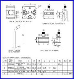 T2 Quick Change Toolpost Set Colchester Student / Master 26mm Set Of 5 Pcs